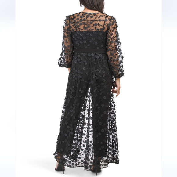 Julia Jordan Women's Black Floral Overlay Jacket & Belted Jumpsuit - Picture 3 of 17